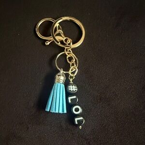 Gold and Blue Keychain with Tassel and Beads